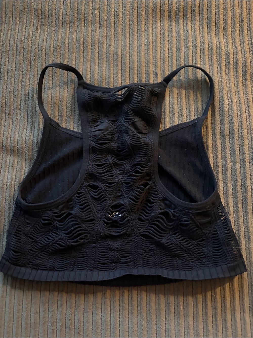 Express Black Ribbed Bralette with Ripped Detailing - Picture 2 of 4